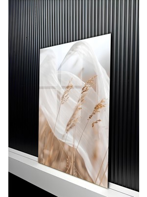 KutuTR Modern Bohem Tarzı Uçuşan Tül ve Başak Detaylı Cam Tablo 50X70 cm 2d Uv Baskı - YCT261