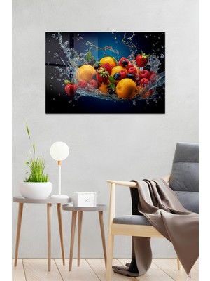 KutuTR Meyve Şöleni Temalı Su Sıçramalı Temperli Cam Tablo 50X70 cm 2d Uv Baskı - YCT013