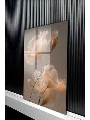 KutuTR Modern Şeffaf Dokulu Narin Çiçek Desenli Temperli Cam Tablo 50X70 cm 2d Uv Baskı - YCT174