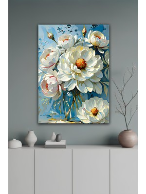 KutuTR Vazoda Beyaz Şakayık Çiçekleri Temperli Cam Tablo 50X70 cm 2d Uv Baskı - YCT108
