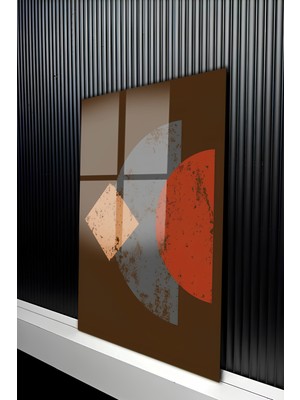 KutuTR Rustik Geometrik Tasarımlı Toprak Tonları Temperli Cam Tablo 50X70 cm 2d Uv Baskı - YCT305