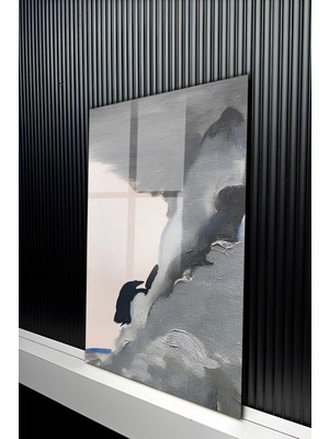 KutuTR Minimalist Gri ve Siyah Tonlu Soyut Sanat Tasarımlı Temperli Cam Tablo 50X70 cm 2d Uv Baskı - YCT285