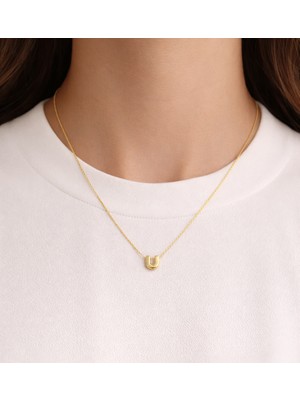 14 Ayar Altın U Harfi Kolye Zinciriyle Beraber