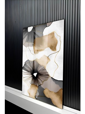 KutuTR Lüks Altın Varak Detaylı ve Soyut Akrilik Dokulu Temperli Cam Tablo 50X70 cm 2d Uv Baskı - YCT296