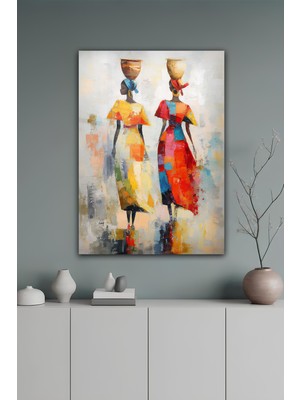 KutuTR Afro Kadınlar Temalı Renkli Soyut Temperli Cam Tablo 50X70 cm 2d Uv Baskı - YCT088