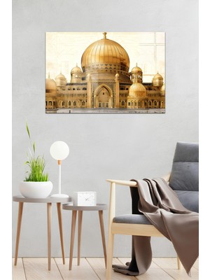 KutuTR Islami Mimari Temalı Altın Detaylı Temperli Cam Tablo 50X70 cm 2d Uv Baskı - YCT028