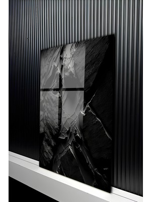 KutuTR Modern Soyut Kırık Doku Efektli Antrasit ve Siyah Temperli Cam Tablo 50X70 cm 2d Uv Baskı - YCT184