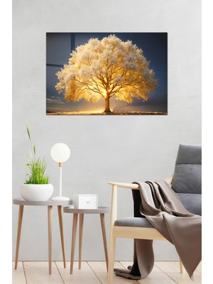 KutuTR Işıltılı Gün Batımı Ağacı Hayat Ağacı Temalı Temperli Cam Tablo 50X70 cm 2d Uv Baskı - YCT007