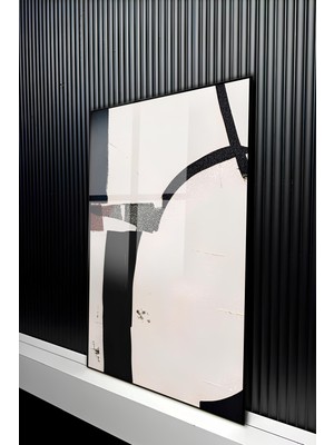 KutuTR Minimalist Siyah Beyaz Soyut Sanat Temalı Temperli Cam Tablo 50X70 cm 2d Uv Baskı - YCT275
