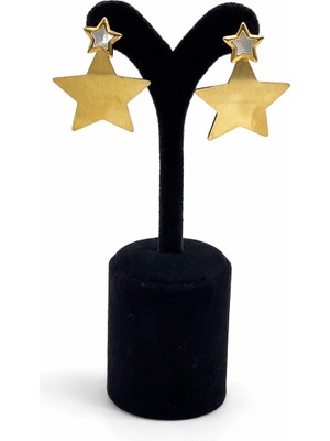 Pangu Altın Renk Yıldız Sallantılı Çelik Küpe