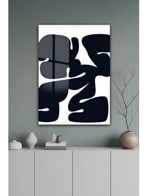 KutuTR Modern Soyut Siyah Beyaz Formlar Temperli Cam Tablo 50X70 cm 2d Uv Baskı - YCT110