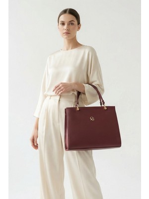 Gaia Rinaldi Kadın Bordo Çok Bölmeli Omuz Çantası, Ayarlanabilir Uzun Askılı, El Çantası