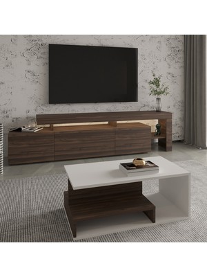 İnarch Dizayn Inarch Dizayn Beliz LED Işıklı Tv Sehpası ve Vera Orta Sehpa Set - Oturma Odası Modern Takım