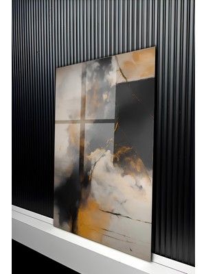 KutuTR Mermer Dokulu Gold Işıltılı Dramatik Soyut Sanat Temperli Cam Tablo 50X70 cm 2d Uv Baskı - YCT306