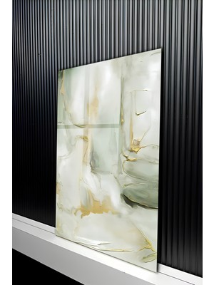 KutuTR Modern Soyut Mermer Dokulu Gold Detaylı Temperli Cam Tablo 50X70 cm 2d Uv Baskı - YCT224