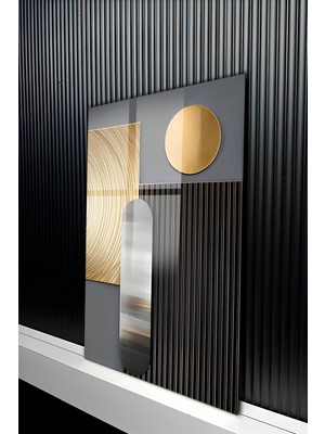 KutuTR Gümüş Detaylı Modern Geometrik Soyut Sanat Temperli Cam Tablo 50X70 cm 2d Uv Baskı - YCT295