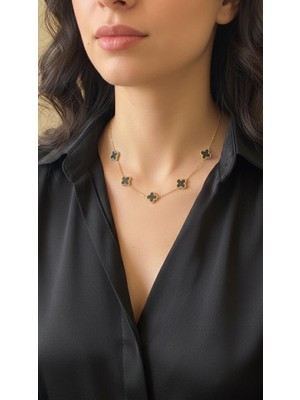 Jewerly Charm Clover Necklace Çelik Kolye