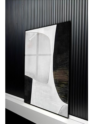 KutuTR Minimalist Siyah Beyaz Soyut Geometrik Desenli Temperli Cam Tablo 50X70 cm 2d Uv Baskı - YCT271