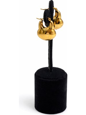 Pangu Altın Renk Bombeli Sallantılı Çelik Küpe