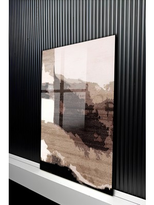 KutuTR Modern Soyut Eskitme Zeminli Pastel Tonlarda Temperli Cam Tablo 50X70 cm 2d Uv Baskı - YCT231