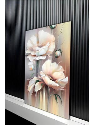 KutuTR Gold Işıltılı Pastel Tonlarda Çiçek Desenli Temperli Cam Tablo 50X70 cm 2d Uv Baskı - YCT234