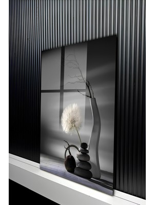 KutuTR Modern Zen Stil Karahindiba ve Doğal Taş Temalı Temperli Cam Tablo 50X70 cm 2d Uv Baskı - YCT204