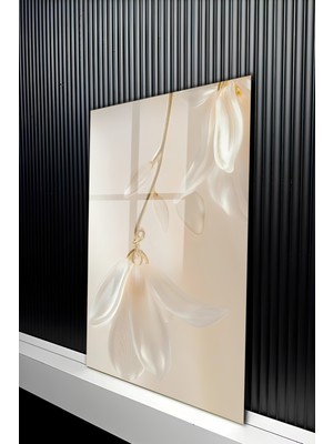 KutuTR Modern Minimalist Beyaz Çiçek Dalı Temalı Temperli Cam Tablo 50X70 cm 2d Uv Baskı - YCT229