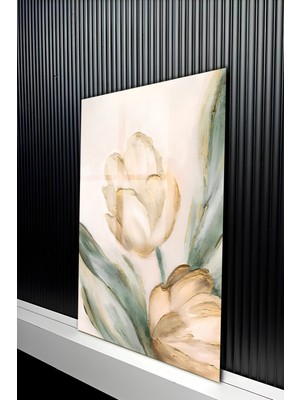 KutuTR Modern Yağlı Boya Görünümlü Lale Tasarımlı Temperli Cam Tablo 50X70 cm 2d Uv Baskı - YCT293