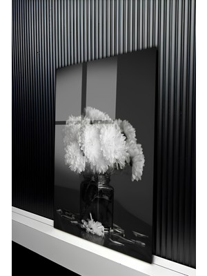 KutuTR Modern Siyah Beyaz Dramatik Çiçek Buketi Temalı Temperli Cam Tablo 50X70 cm 2d Uv Baskı - YCT160