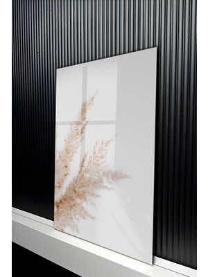 KutuTR Bohem Tarzı Naturel Pampas Otu Tasarımlı Temperli Cam Tablo 50X70 cm 2d Uv Baskı - YCT274