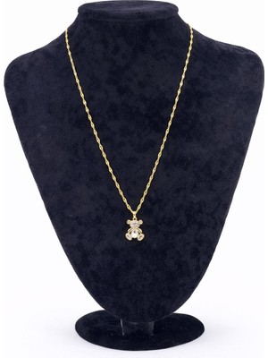 Pangu Altın Renk Zirkon Taşlı Ayıcık Figürlü Çelik Kolye