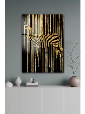 KutuTR Modern Altın Renkli Soyut Zebra Desenli Temperli Cam Tablo 50X70 cm 2d Uv Baskı - YCT120