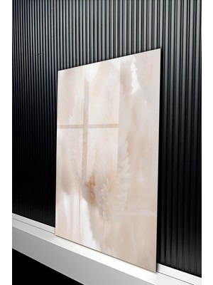 KutuTR Minimalist Soft Krem Çiçek Temalı Temperli Cam Tablo 50X70 cm 2d Uv Baskı - YCT259