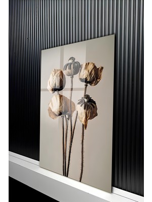 KutuTR Modern Bohem Stil Kurutulmuş Çiçek Tasarımlı Temperli Cam Tablo 50X70 cm 2d Uv Baskı - YCT230