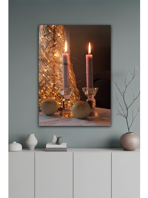 KutuTR Yanan Iki Mum Temalı Temperli Cam Tablo 50X70 cm 2d Uv Baskı - YCT103