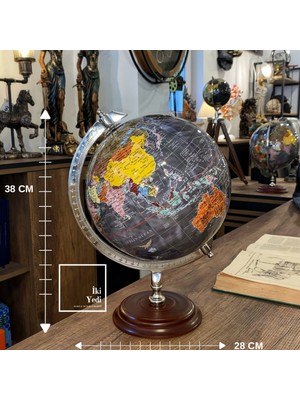 İki Yedi Konsept Agrippa 771 Dünya Küresi Ahşap & Metal Ayaklı Dekoratif Ofis Masaüstü Obje Hediyelik Aksesuarlar