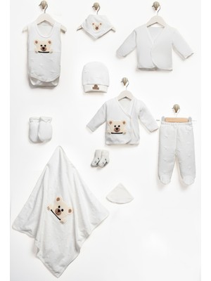 Concon Hediye Kutulu Yenidoğan 10'lu Organik Hastane Çıkış Seti %100 Pamuk Unisex Doğum Hediyesi için Hazır Panda Figürlü Pamuk