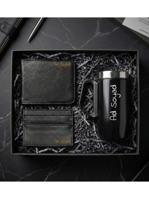 Kişiye Özel Bardak Termos & Suni Deri Erkek Cüzdan & Kartlık Erkeğe Hediye Seti