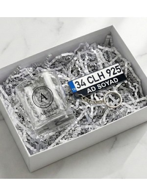 Arabacılara Özel Hediye Seti ( Kişiye Özel 3D Plaka Anahtarlık & Kişiye Özel Viski Kadehi )