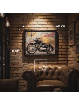 İki Yedi Konsept Vintage Motosiklet Kabartmalı Metal Tablo 55X45 cm Retro Duvar Dekoru Ofis Bar Garaj Motor Tutkunu