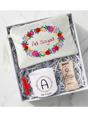 Kişiye Özel Makyaj Çantası & Isme Özel T Kulplu Kupa Bardak & Kahve Hediye Seti