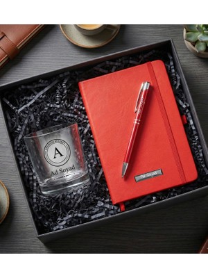 Kişiye Özel Cam Bardak & Kişiye Özel Defter & Kişiye Özel Kalem Hediye Seti