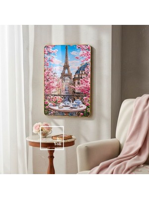 İki Yedi Konsept Paris Eyfel Manzaralı Dekoratif Metal Tablo 40X60 Duvar Panosu Ev Ofis Duvar Dekoru Hediyelik Eşya