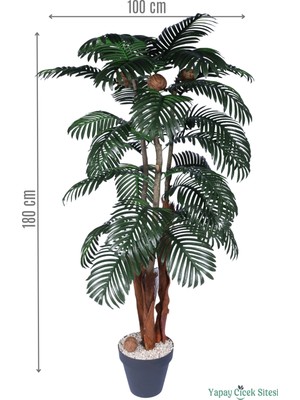Yapay Çiçek Sitesi 3 Gövdeli Siyah Saksıda Yapay Tropikal Palmiye Ağacı 28 Yapraklı 180 cm