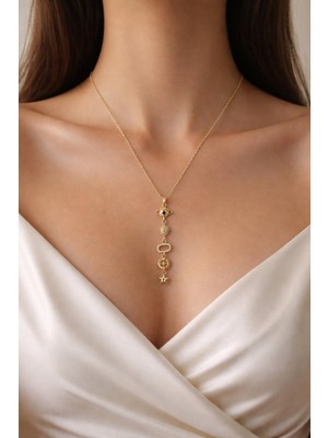 Stainless Steel Gezegen Pusula Y Kolye Çelik Kaplama Gold Renk Kararmaz Hediyelik Satürn Yıldız