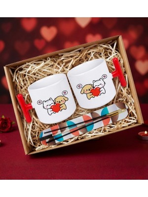 Tatlı Kedi ve Köpek Baskılı T Kulplu Kupa & Tütsü Hediye Seti