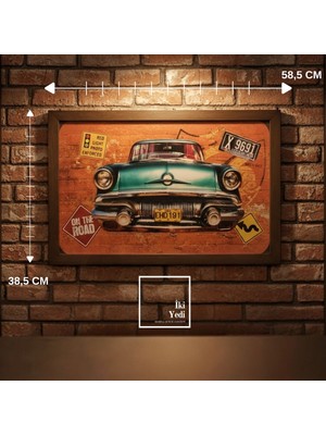 İki Yedi Konsept Vintage Klasik Araba Kabartmalı Metal Tablo 58X38,5 cm Retro Duvar Dekoru Ofis Bar Garaj Genç Odası