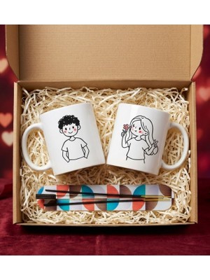 Sevgiliye Özel 2'li Kadın & Erkek Motif Baskılı Kupa & Tütsü Hediye Seti