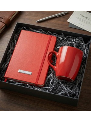 Kişiye Özel Kırmızı Defter & Kırmızı Kupa Hediye Seti