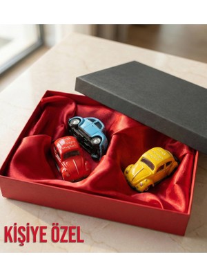 Özel Kutusunda Kişiye Özel 3 Renk Metal Vosvos Araba Hediye Seti  7X4CM